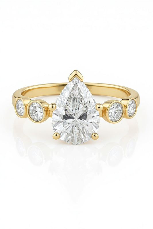 Drift Pear and Round Bezel Lab Grown Diamond Engagement Ring