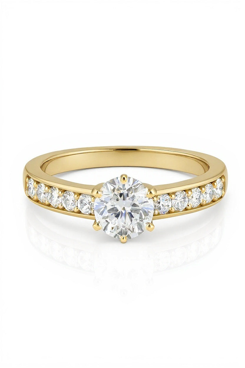 Round Solitaire With Channel Set Side Stones Lab Grown Diamond Engagement Ring