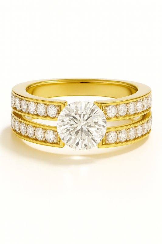 Ashrone Round Double Band Lab Grown Diamond Engagement Ring