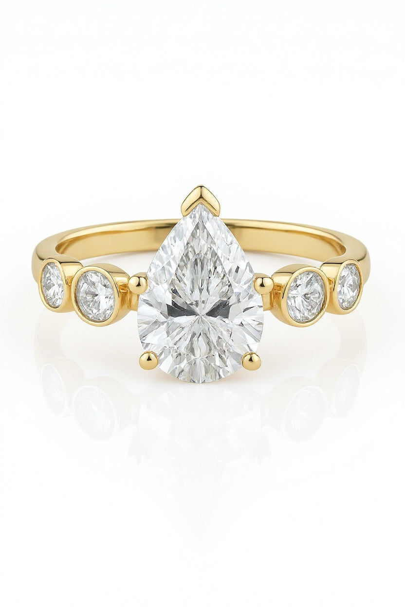 Drift Pear and Round Bezel Lab Grown Diamond Engagement Ring