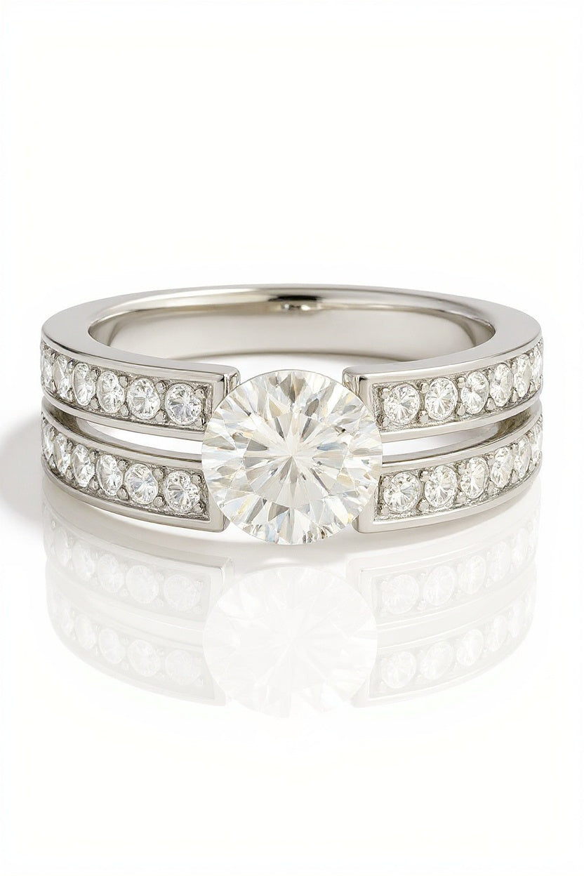 Ashrone Round Double Band Lab Grown Diamond Engagement Ring