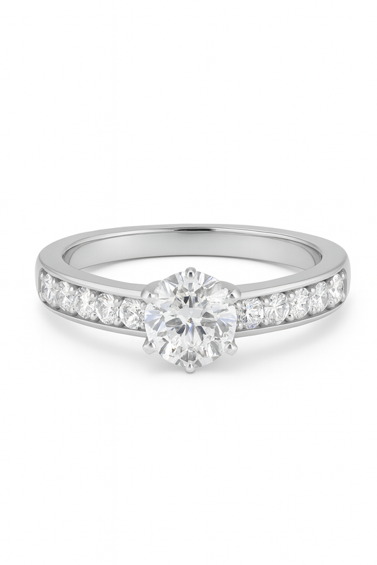 Round Solitaire With Channel Set Side Stones Lab Grown Diamond Engagement Ring