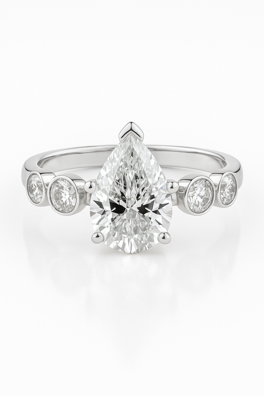 Drift Pear and Round Bezel Lab Grown Diamond Engagement Ring